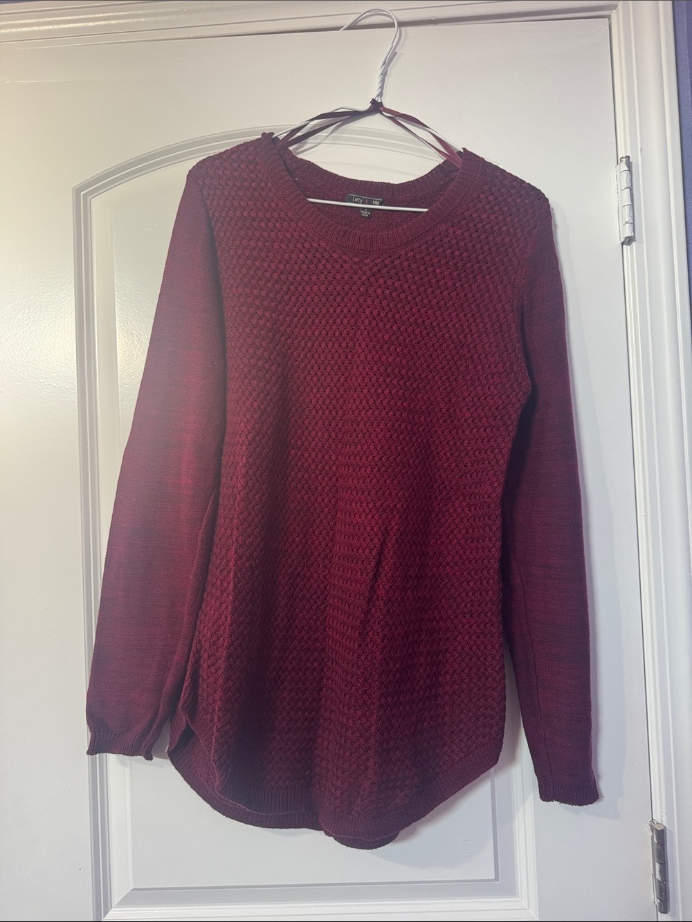 Women’s Maroon Textured Knit Sweater - Casual Pullover